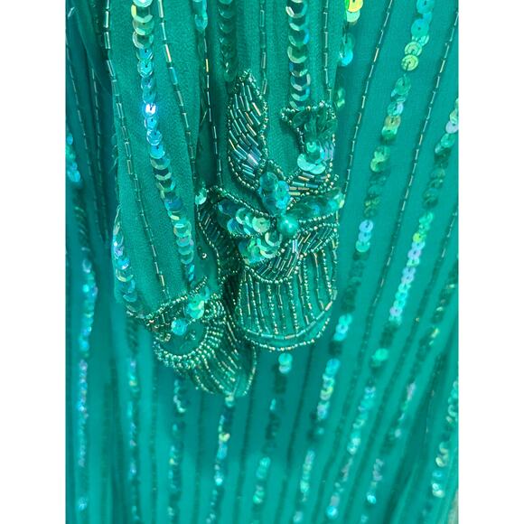 Nadine Boutique Vintage 100% Silk Hand Beaded Turquoise Green Cocktail Dress-M - Picture 5 of 16